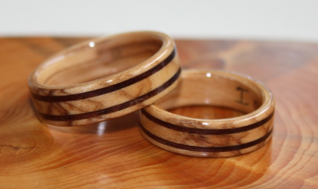 Wood Rings of Bethlehem Olive Wood with Black Walnut inlays